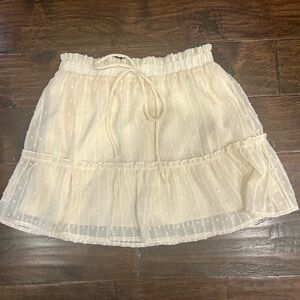 Altar'd State Cream Skater Mini Skirt with Smocked Tie Front